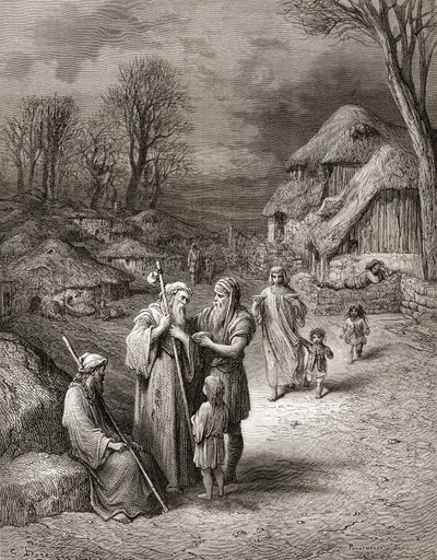 Pilgrims being fed by Peasants, illustration from 